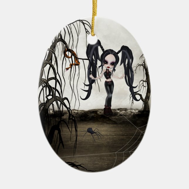 Ornamento De Cerâmica Sepia Gótico Girl (Frente)