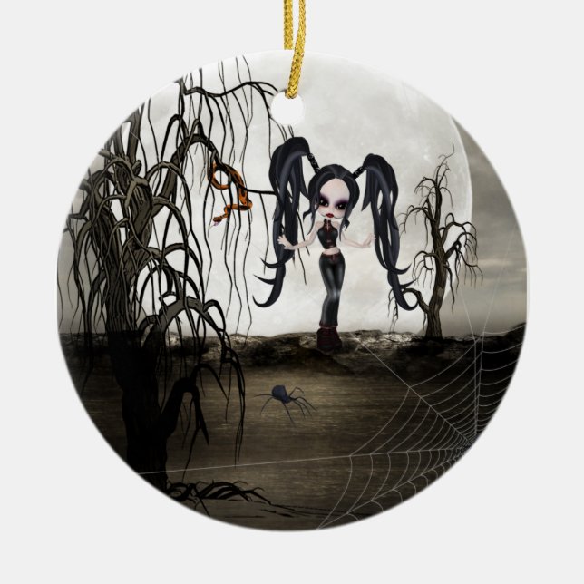 Ornamento De Cerâmica Sepia Gótico Girl (Frente)