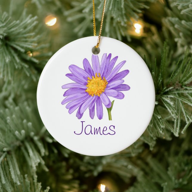 Ornamento De Cerâmica SEPTEMBER Birth Flower Purple Aster Christmas (Árvore)