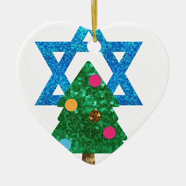 Ornamento De Cerâmica sequin christmukkah hanukkah (Frente)