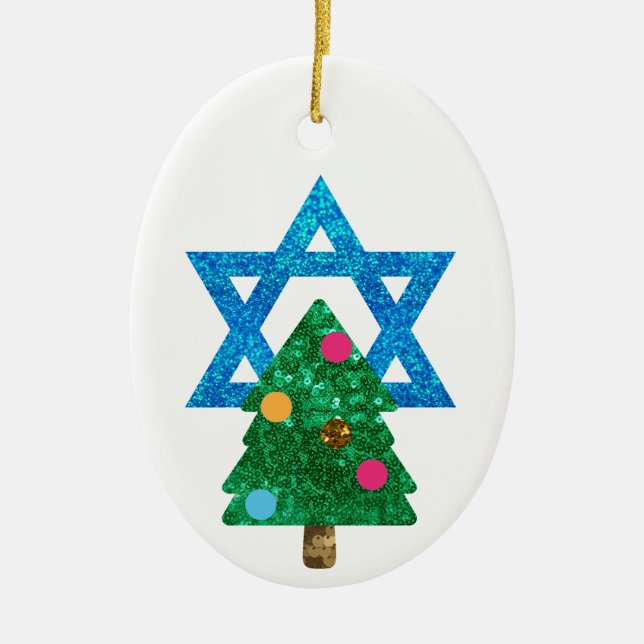 Ornamento De Cerâmica sequin christmukkah hanukkah (Frente)