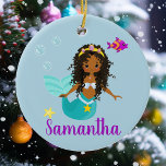 Ornamento De Cerâmica Sereia Afro-Americana Curly Hair Personalizada Étn<br><div class="desc">Este design pode ser personalizado escolhendo a opção personalizar mais. Entre em contato comigo em colorflowcreations@gmail.com ou use a opção de bate-papo no topo da página se você quiser ter este design em outro produto ou precisar de assistência. Veja mais designs ou siga-me em www.facebook.com/colorflowcreations,  www.instagram.com/colorflowcreations,  www.twitter.com/colorflowart e www.pinterest.com/colorflowcreations.</div>