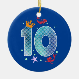 Ornamento De Cerâmica Sereia Aniversário de 10 anos Menina de 10 anos 10