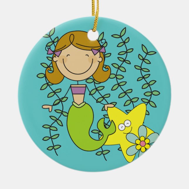 Ornamento De Cerâmica Sereia Brown Haired (Frente)