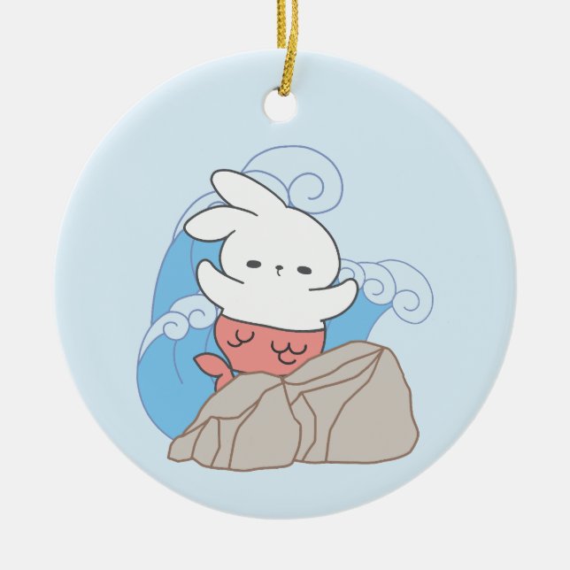 Ornamento De Cerâmica Sereia Bunny Acomoda Uma Abertura De Verão (Frente)