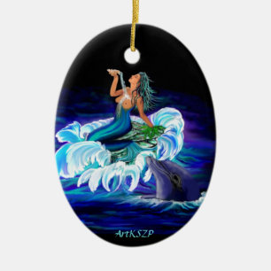 Ornamento De Cerâmica Sereia com golfinho