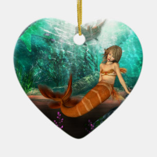 Ornamento De Cerâmica Sereia com Shipwreck