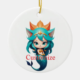 Ornamento De Cerâmica Sereia de Gatinho Fofinho Thunder_Cove
