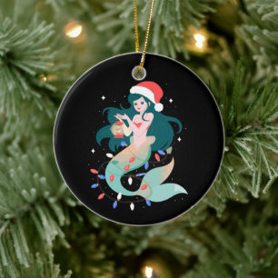 Ornamento De Cerâmica Sereia do Natal Chapéu de Papai Noel Lanterna Luze