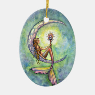 Ornamento De Cerâmica Sereia e a arte da fantasia da lua