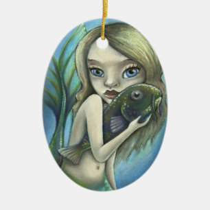 Ornamento De Cerâmica Sereia e peixe-gato