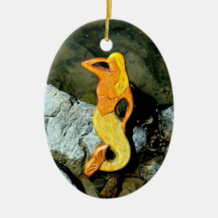 Ornamento De Cerâmica sereia loira vigia