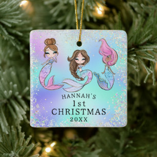 Ornamento De Cerâmica Sereia Menina 1º Natal