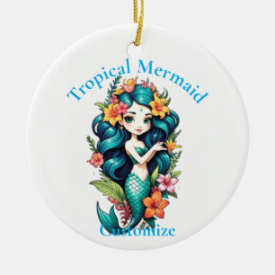 Ornamento De Cerâmica Sereia Tropical Flor Thunder_Cove