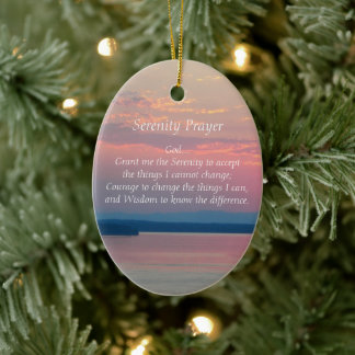 Ornamento De Cerâmica Serenity Prayer Pink Seascape Sunset