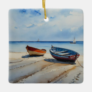 Ornamento De Cerâmica "Serenity Shores" Uma paisagem Por Aquarela Restan