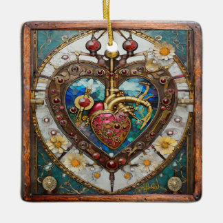 Ornamento De Cerâmica Série Steampunk Anatômica do Coração Mecânico
