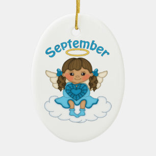 Ornamento De Cerâmica setembro Birthstone Angel Brunette