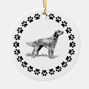 Ornamento De Cerâmica Setter inglês com Pawprints