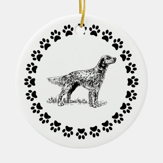 Ornamento De Cerâmica Setter inglês com Pawprints (Frente)