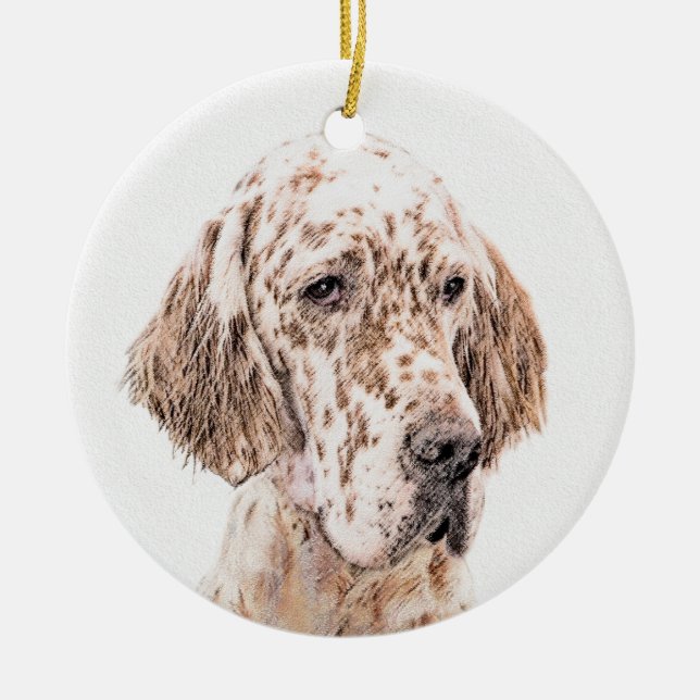 Ornamento De Cerâmica Setter Inglês Laranja Belton - Pintura de Cão (Frente)