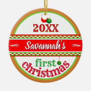 Ornamento De Cerâmica Seu Bebê (Nome) 1rua Primeiro Natal