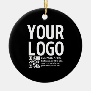 Ornamento De Cerâmica Seu logotipo com código QR e texto editáveis