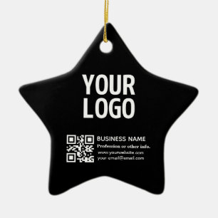 Ornamento De Cerâmica Seu logotipo com código QR e texto editáveis