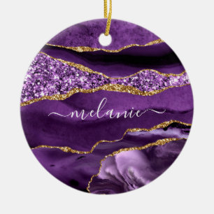 Ornamento De Cerâmica Seu Nome Agate Roxo Violeta Dourado Mármaco