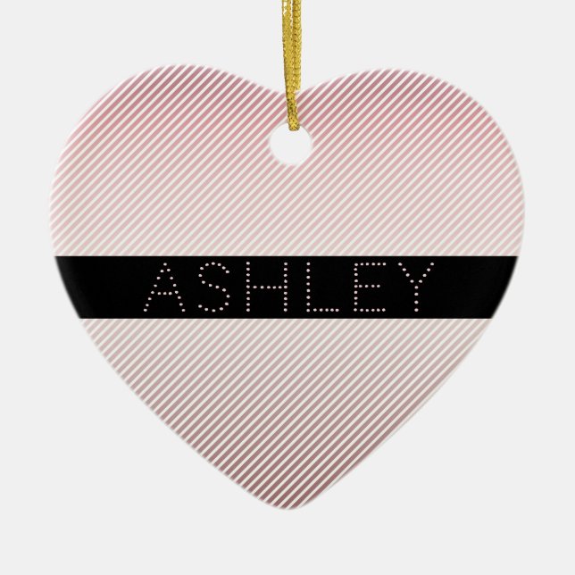 Ornamento De Cerâmica Seu nome | Rosa de fina e tiras brancas (Frente)