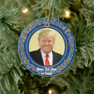 Ornamento De Cerâmica Seu texto/cor Donald Trump de Natal Azul