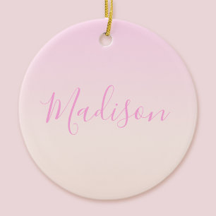 Ornamento De Cerâmica Seu Texto Elegante Roteiro & Soft Blush Pink Omb