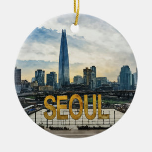Ornamento De Cerâmica Seul Korea Watercolor