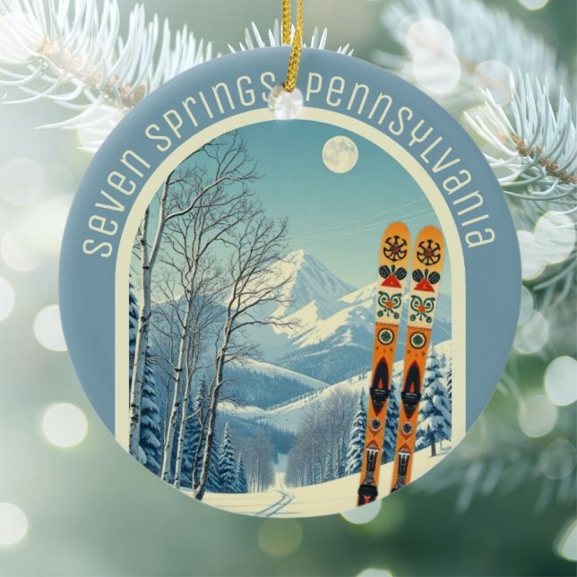 Ornamento De Cerâmica Seven Springs Pennsylvania ski souvenir  (Criador carregado)