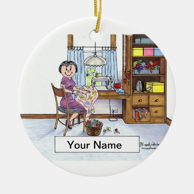 Ornamento De Cerâmica Sewing, costureira, Quilter (Frente)