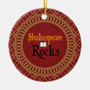 Ornamento De Cerâmica Shakespeare balança o presente vermelho e Dourado