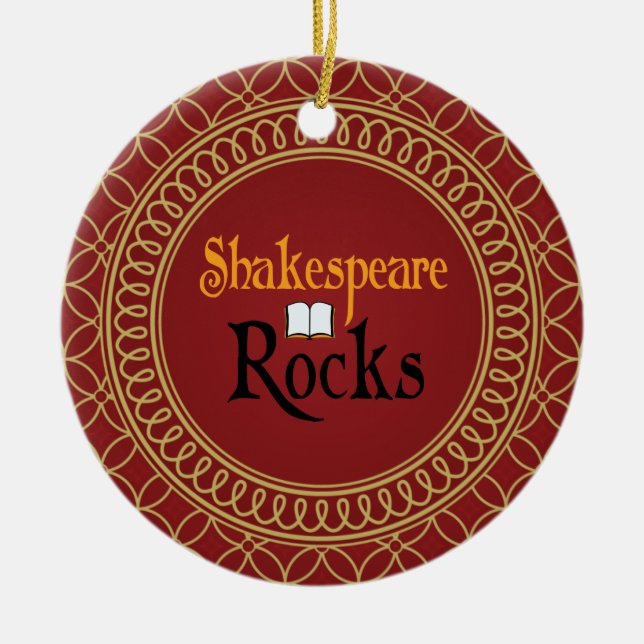 Ornamento De Cerâmica Shakespeare balança o presente vermelho e Dourado (Frente)