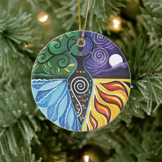 Ornamento De Cerâmica Shaman Drum Goddese of Elements Pagan Witchy (Árvore)