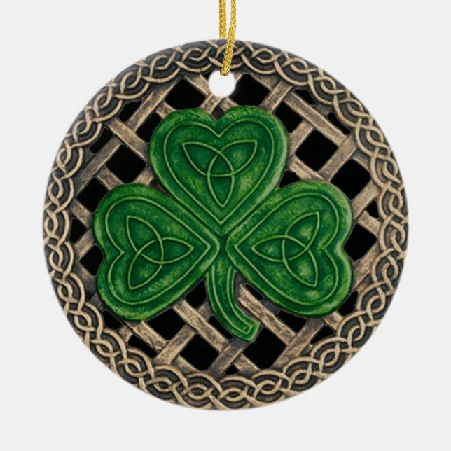 Ornamento De Cerâmica Shamrock and Celtic Knoment Black (Frente)
