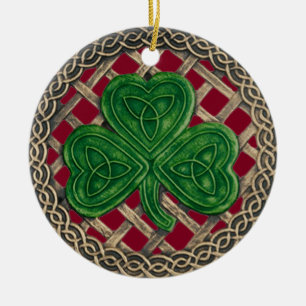 Ornamento De Cerâmica Shamrock and Celtic Knoment Red