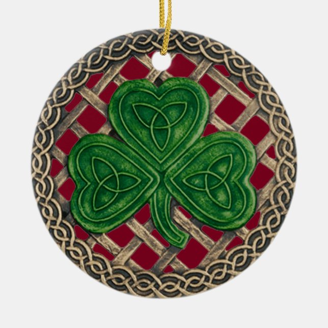 Ornamento De Cerâmica Shamrock and Celtic Knoment Red (Frente)
