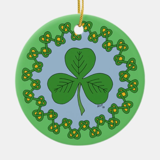 Ornamento De Cerâmica Shamrock and Knotwork (Frente)