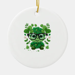 Ornamento De Cerâmica Shamrock fofo de Dia de São Patrício, onde óculos