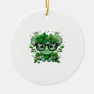 Ornamento De Cerâmica Shamrock fofo de Dia de São Patrício, onde óculos