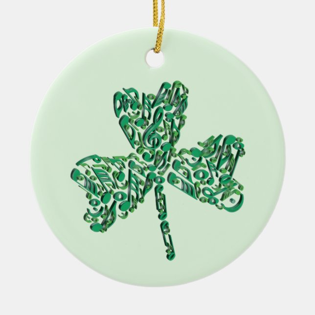 Ornamento De Cerâmica Shamrock Music Notes Ornament (Frente)