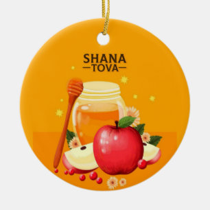 Ornamento De Cerâmica Shana Tova - Feliz Cartão de Férias Judaico de Ano