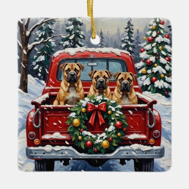 Ornamento De Cerâmica Shar Pei Christmas Red Truck Holiday (Frente)
