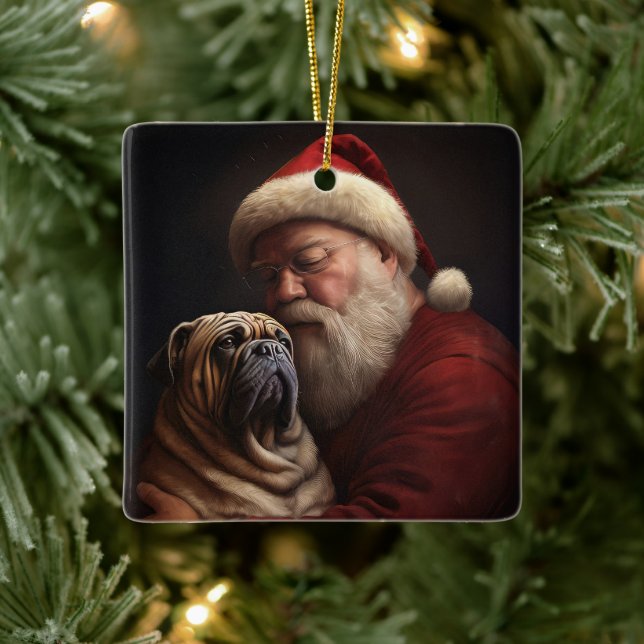 Ornamento De Cerâmica Shar Pei Com Papai Noel Natal Festivo (Árvore)