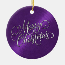 Ornamento De Cerâmica Sheen Roxo e Silver Feliz Natal