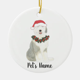 Ornamento De Cerâmica Sheepdog Antigo Personalizado em Inglês